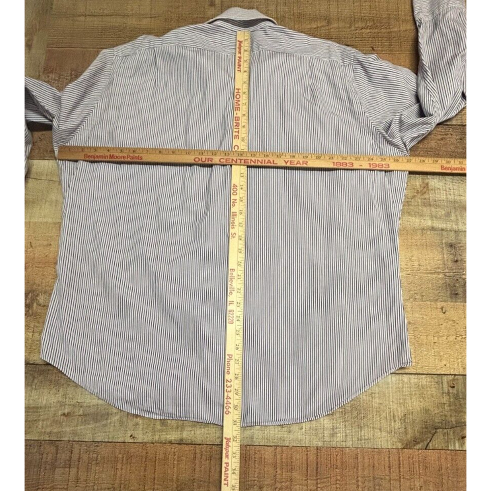 Polo Ralph Lauren Shirt Mens 17.5 32-33‎ Blue Black Stripe Regent Classic Fit - Picture 3 of 7